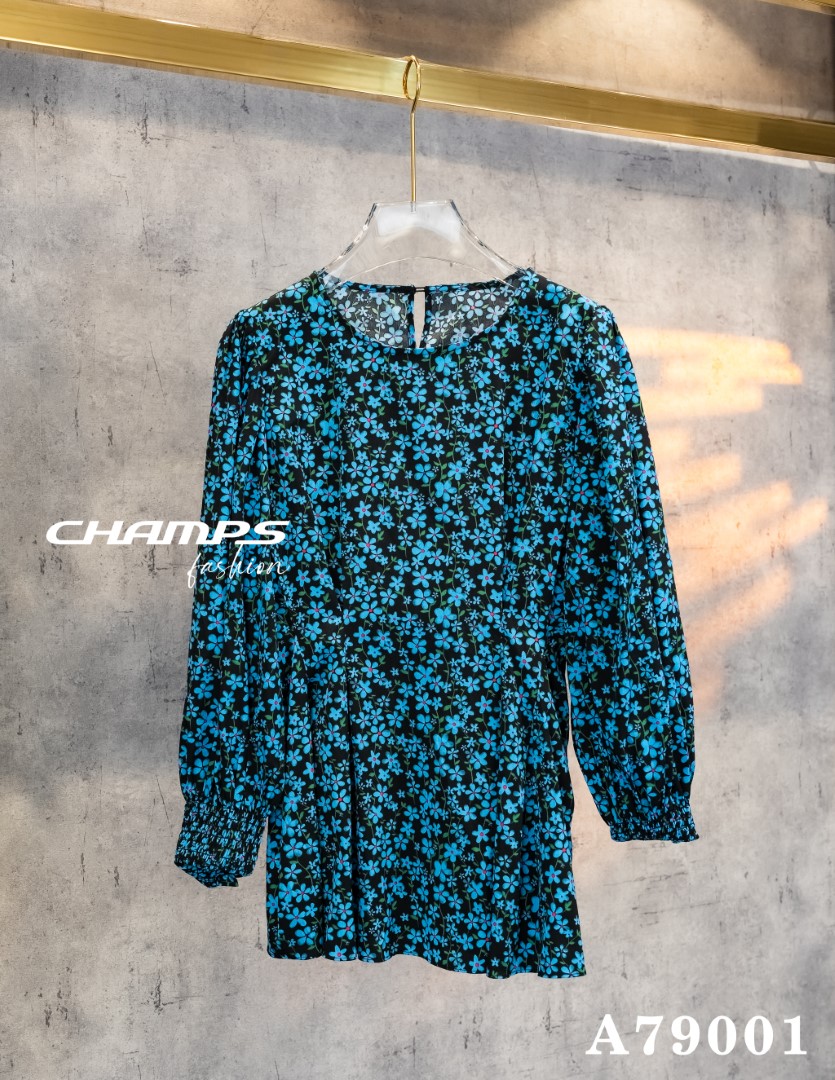 ÁO XÔ HOA NHÍ XANH TAY DÀI 79001