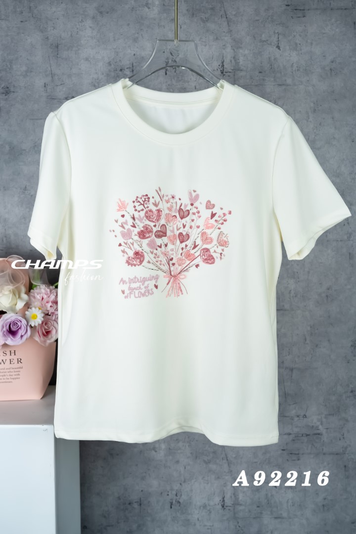 ÁO THUN XỐP TRẮNG ĐÍNH HOA HỒNG 92216