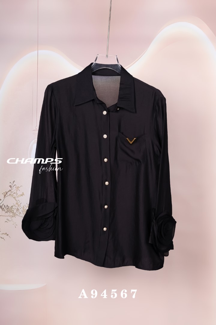 ÁO XÔ VALENTINO ĐEN TAY KẾT HOA 94567