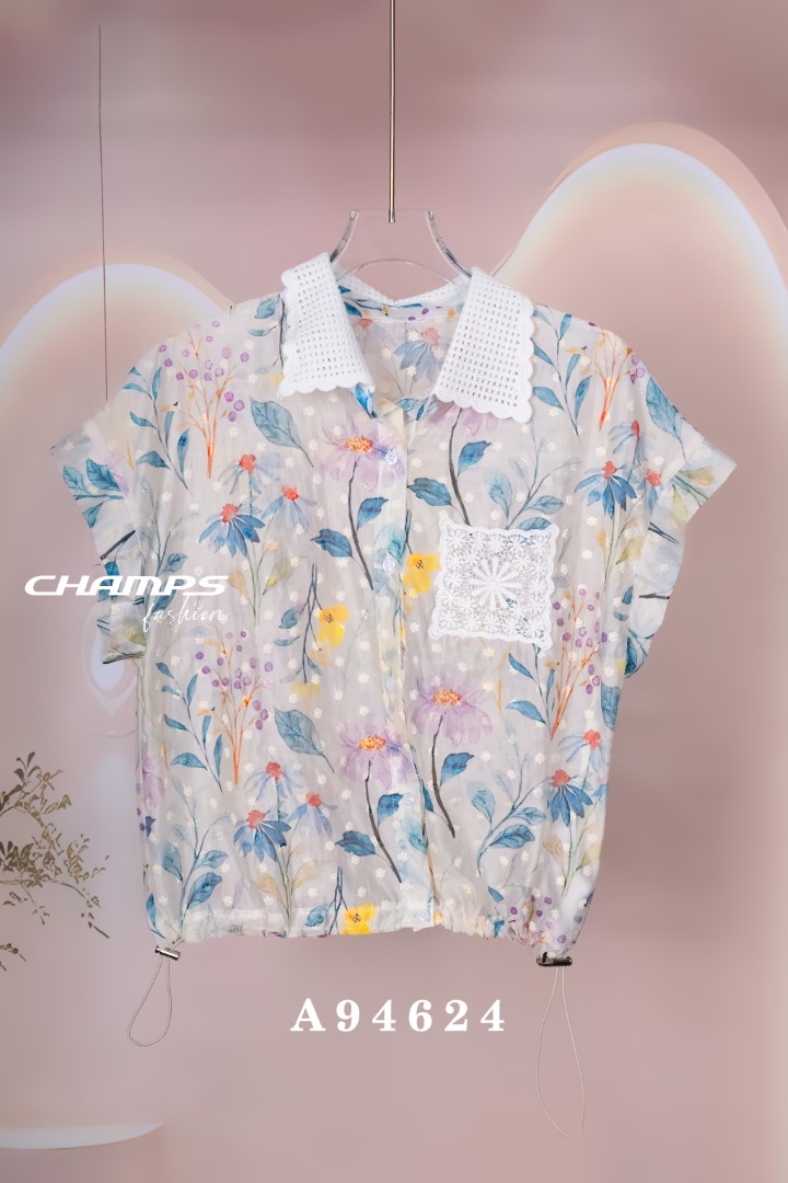 ÁO XÔ HOA XANH DÂY RÚT 94624