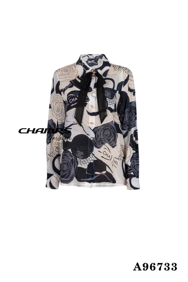 ÁO SƠ MI LỤA CHANEL ĐEN HOA 96733