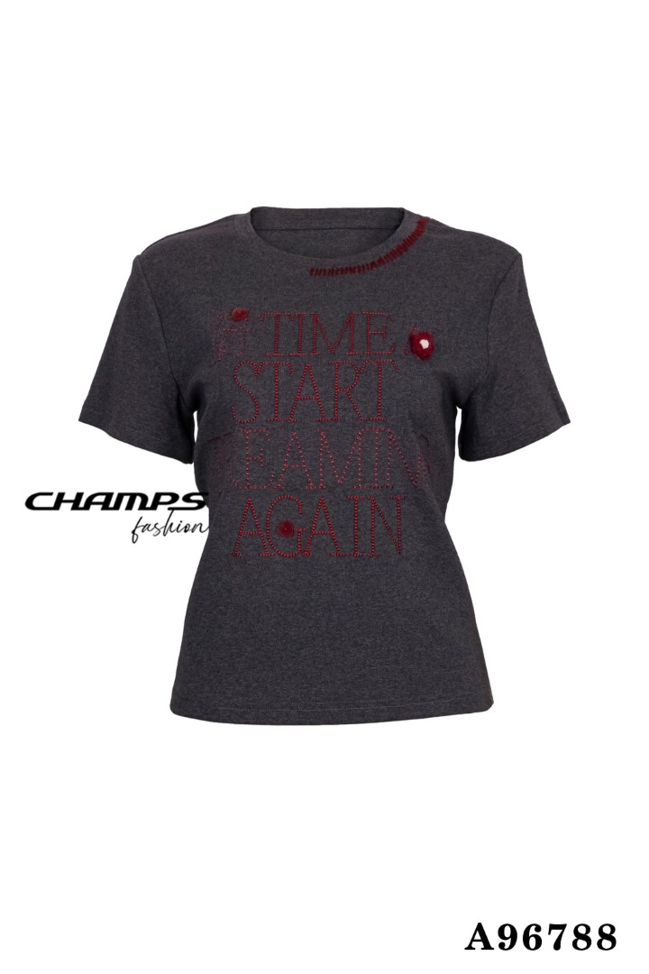 ÁO THUN XÁM CỔ THÊU 96788