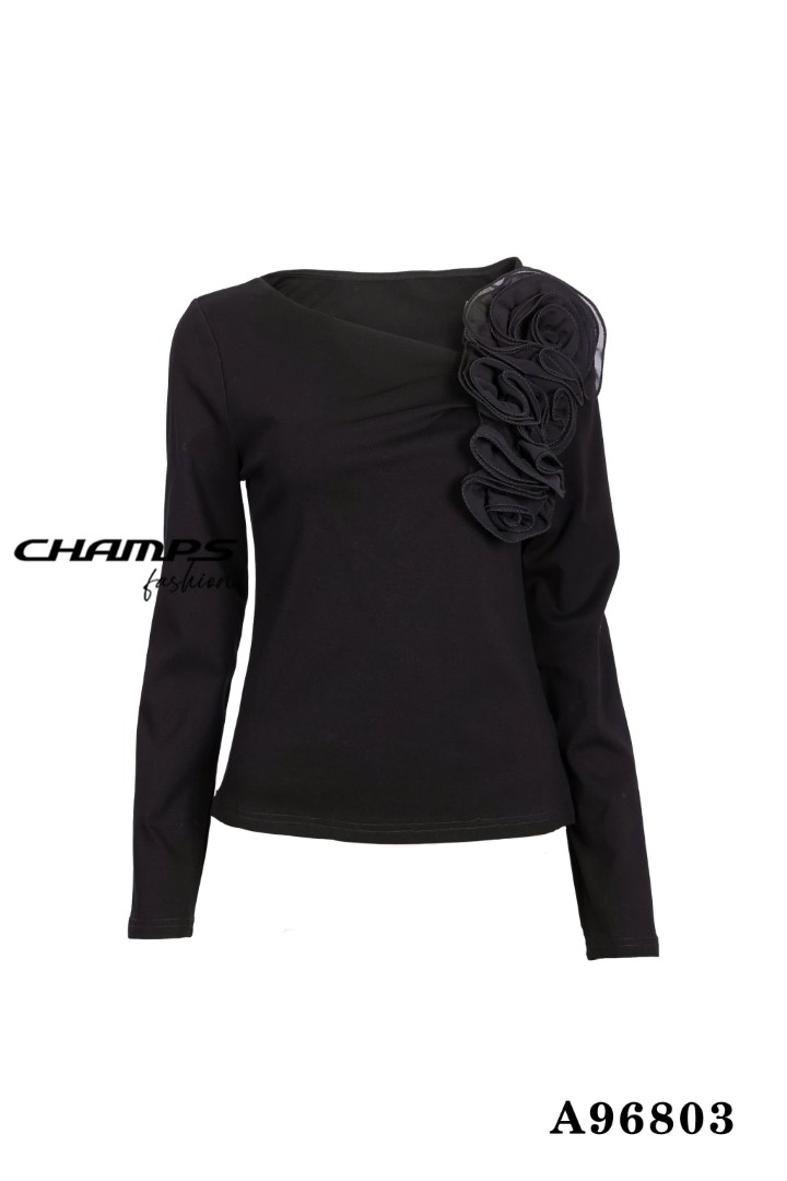 ÁO THUN ĐEN TAY DÀI HOA 96803