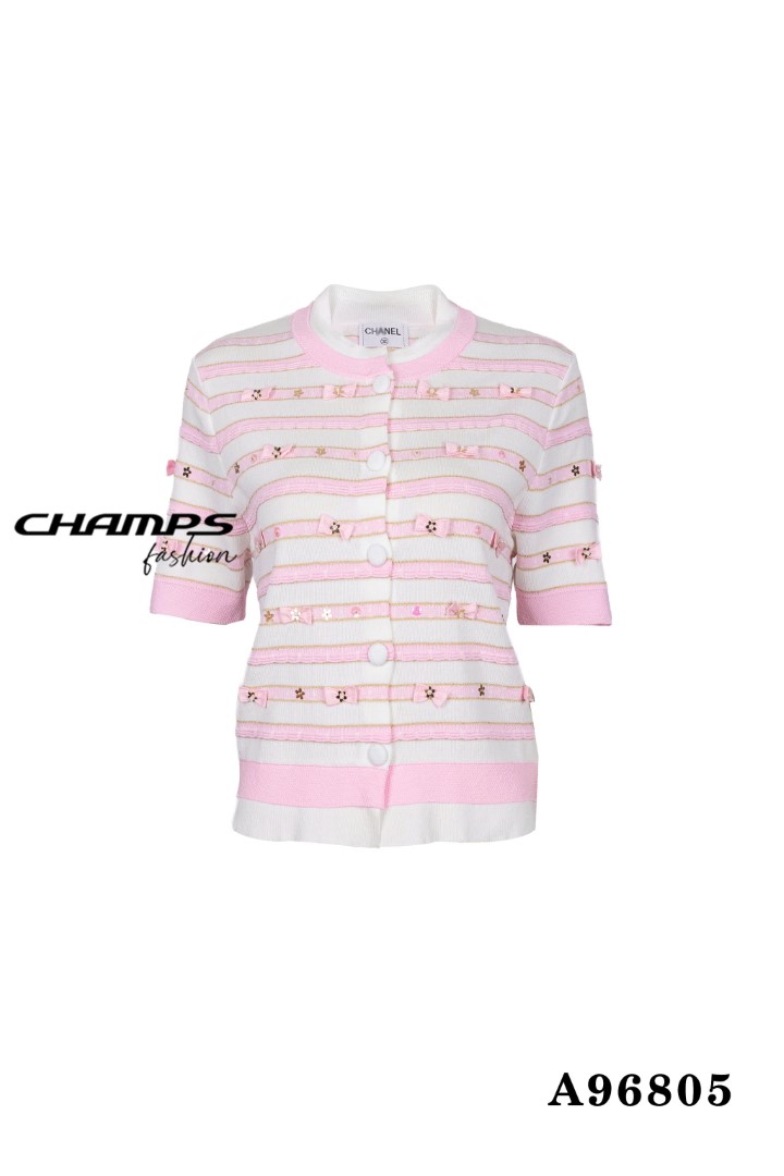 ÁO LEN HÔNG KẺ CHANEL 96805