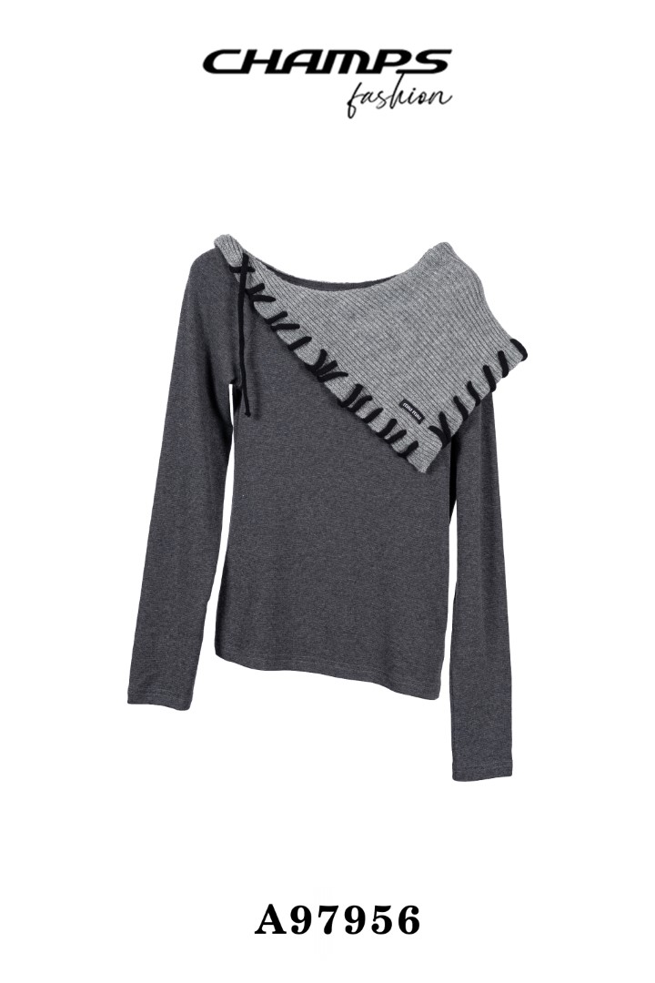 ÁO THUN XÁM LEN LỆCH VAI 97956