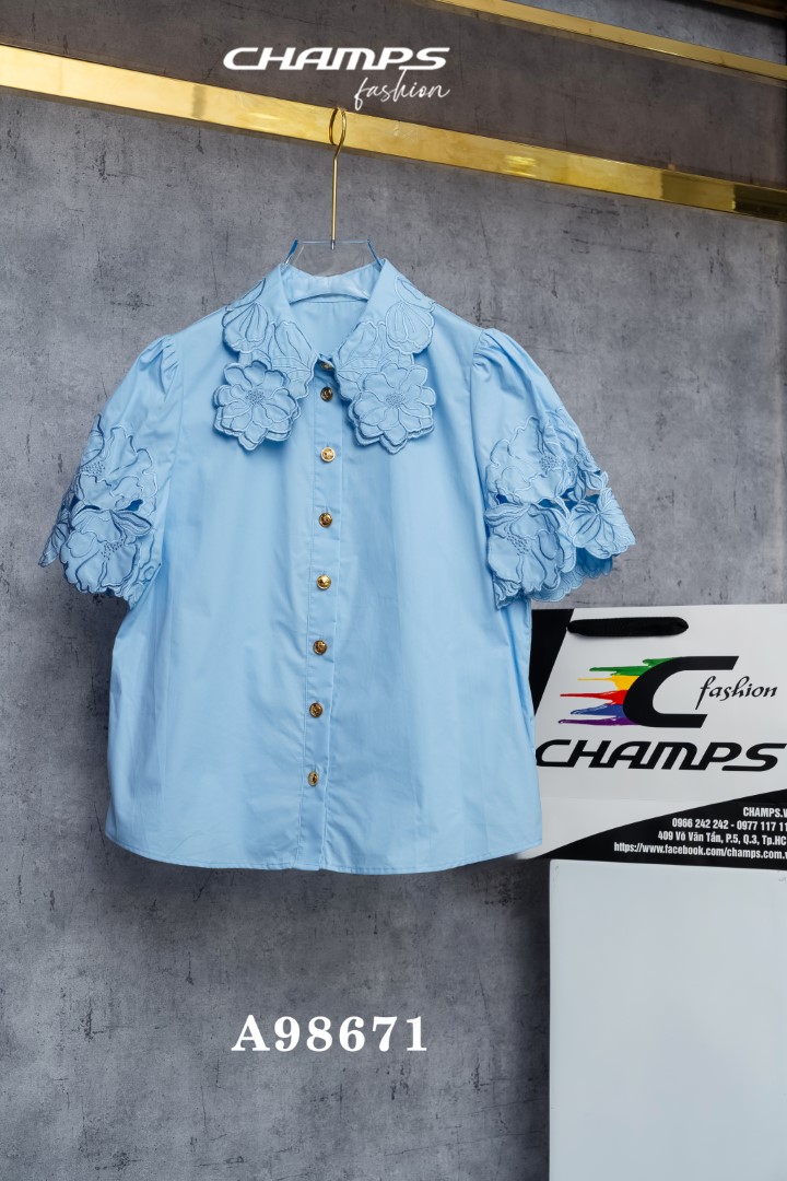 ÁO SOMI XANH CỔ THIÊU 98671