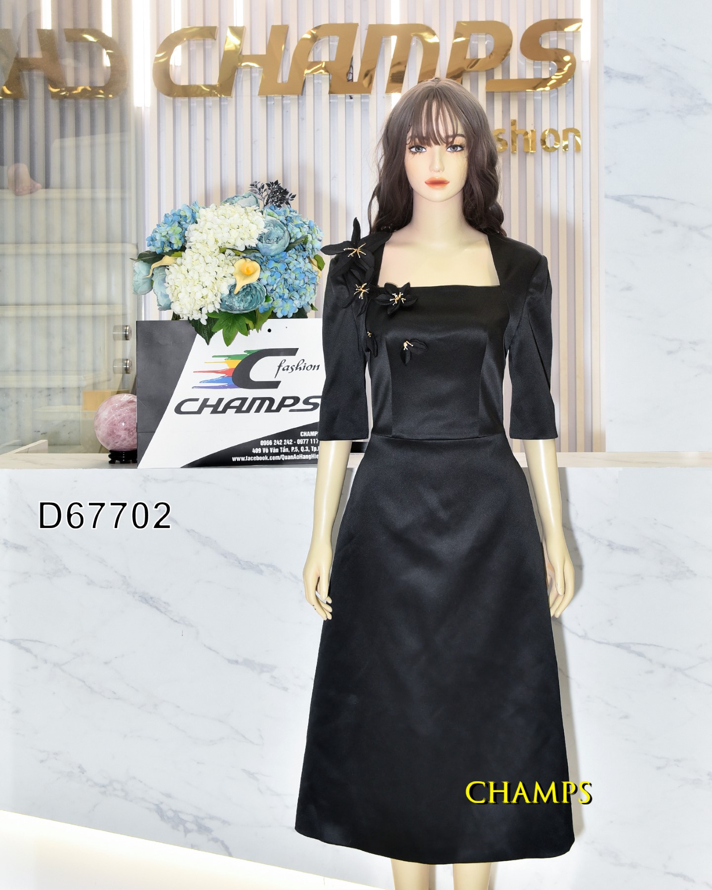 ĐẦM ĐEN DÀI ĐÍNH HOA 67702