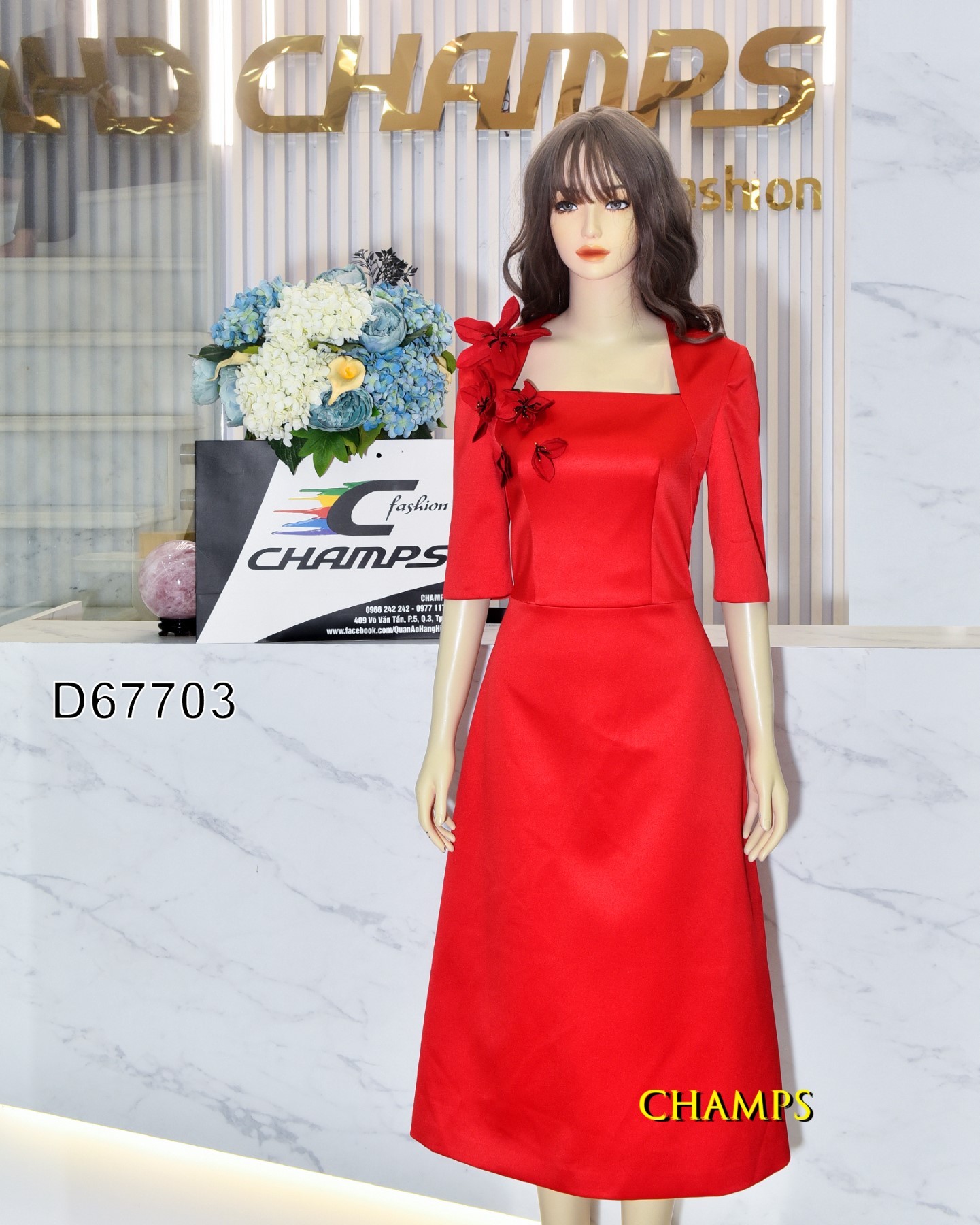 ĐẦM ĐỎ DÀI ĐÍNH HOA 67703