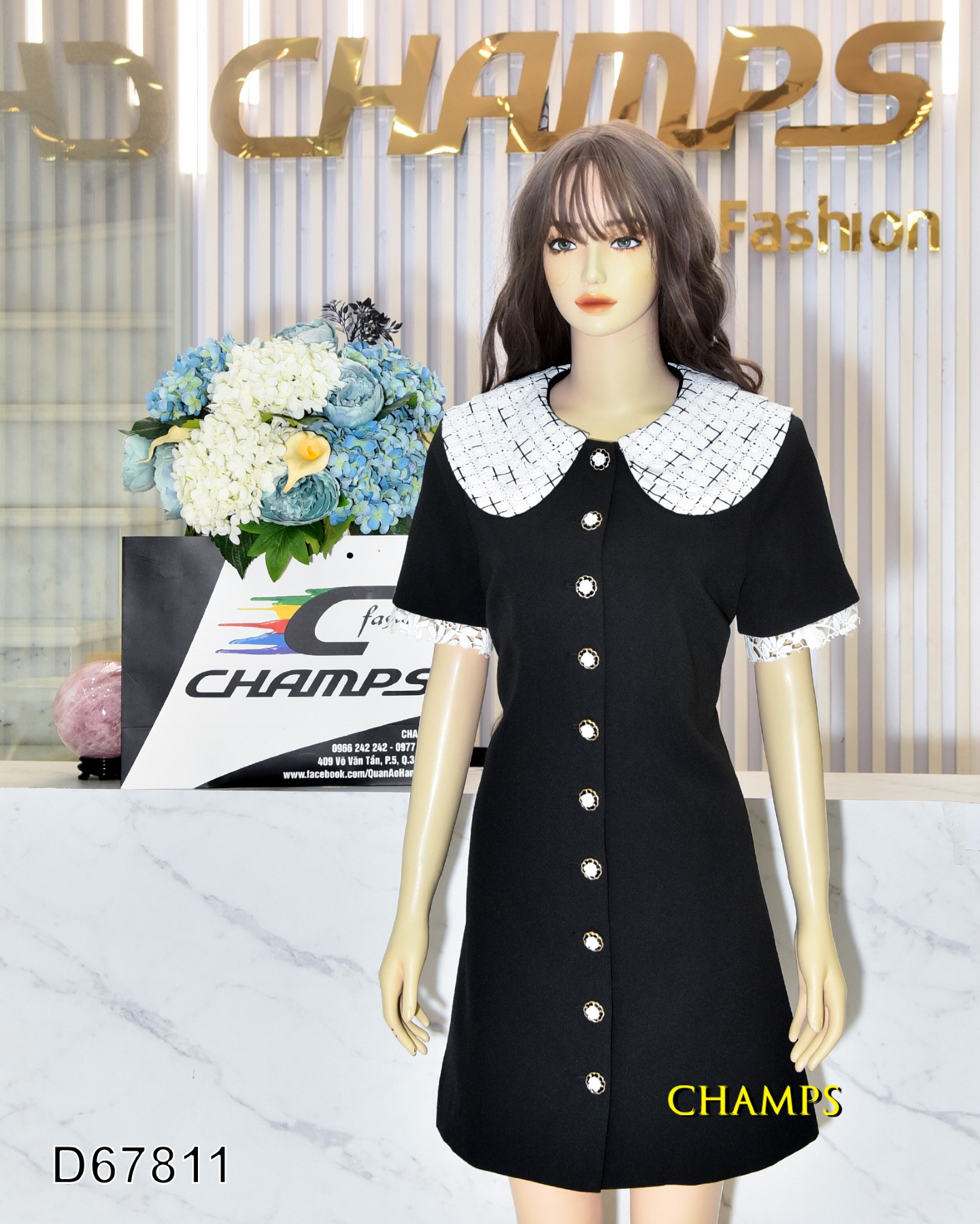 ĐẦM ĐEN SUÔN CỔ SEN CHANEL 67811