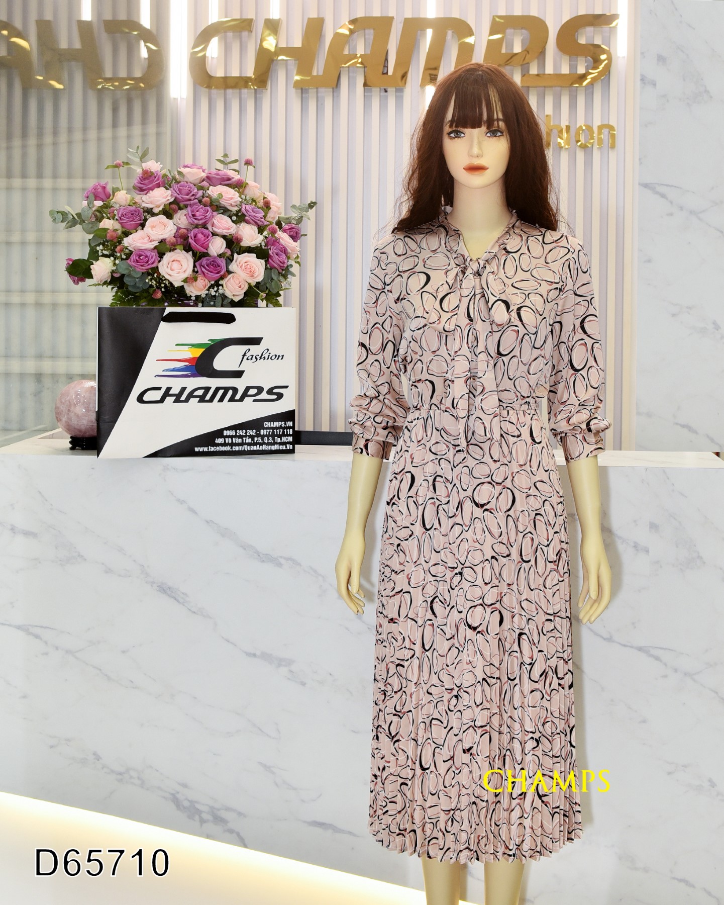 ĐẦM LỤA HOA VĂN HỒNG 65710