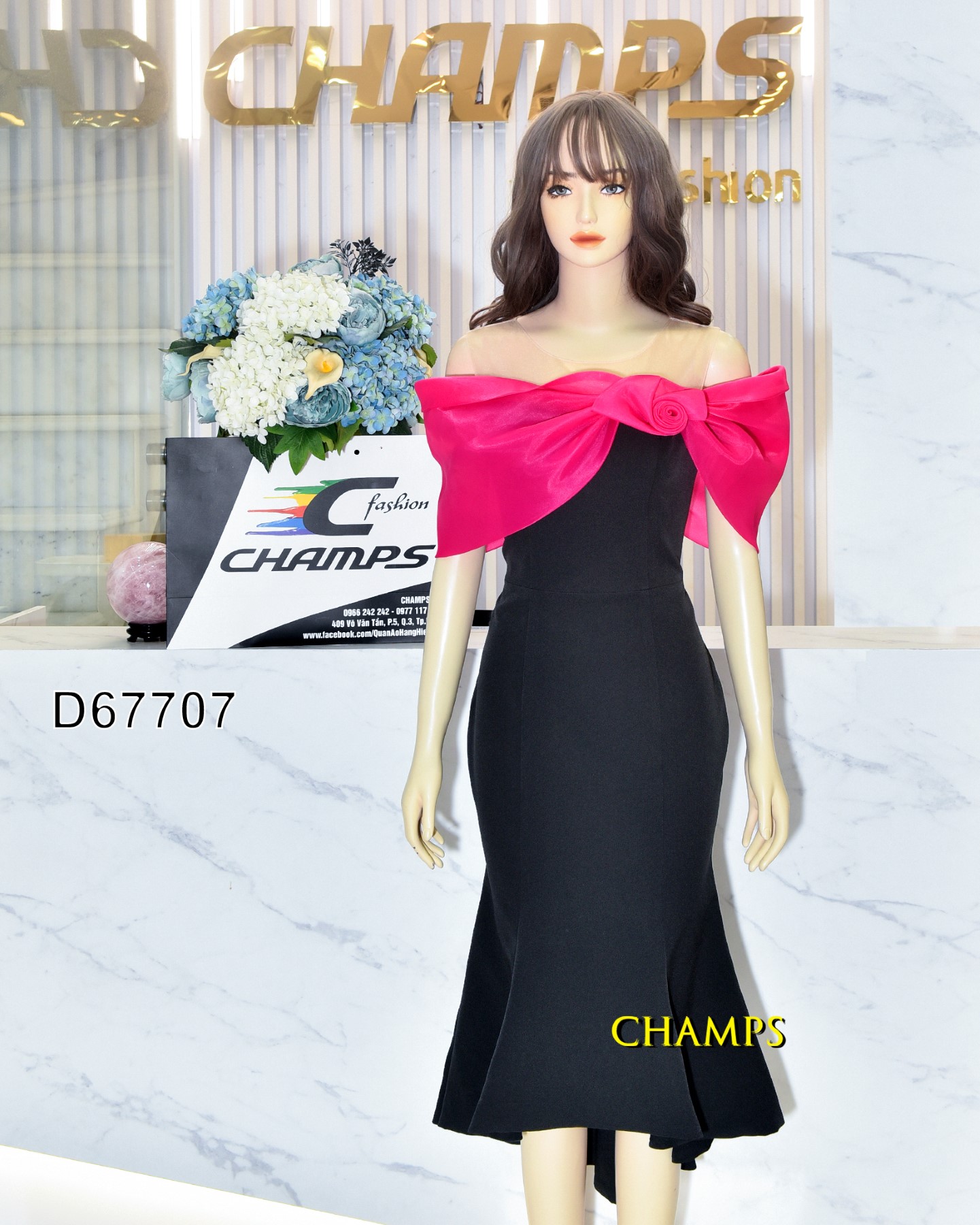 ĐẦM ĐEN ĐEN ĐUÔI CÁ VAI TRỄ HỒNG 67707