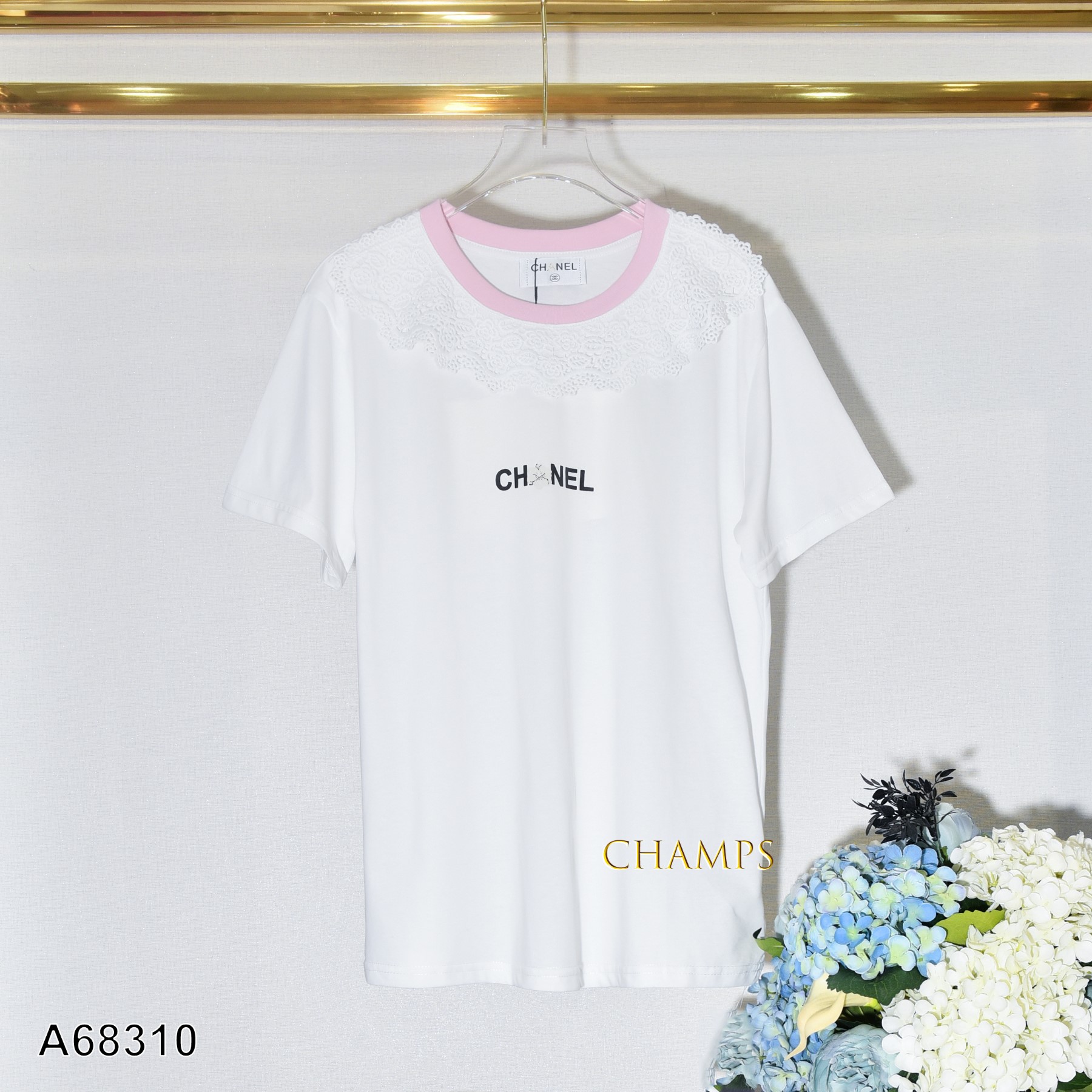 ÁO THUN TRẮNG CHANEL PHỐI REN 68310