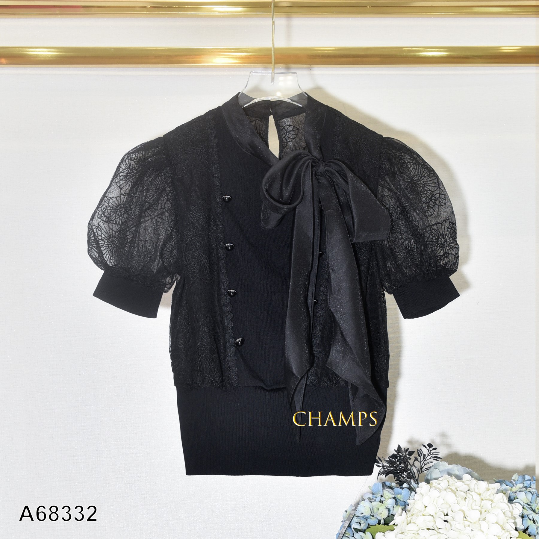 ÁO LEN ĐEN REN CỘT NƠ 68332