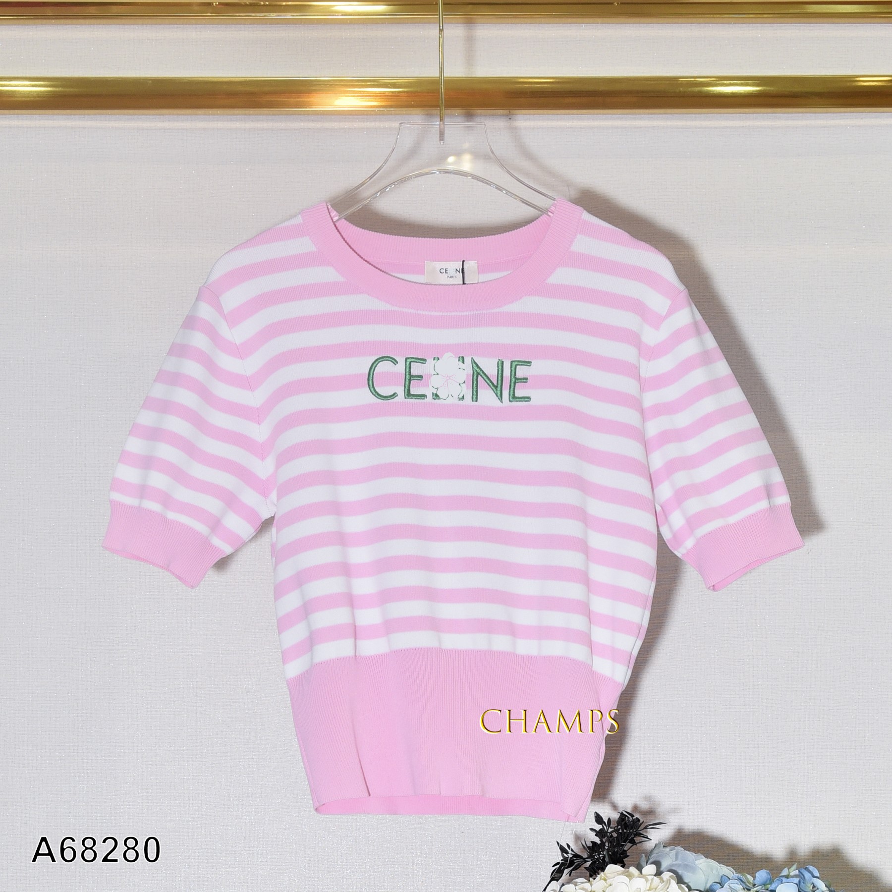 ÁO LEN CELINE KẺ HỒNG 68280