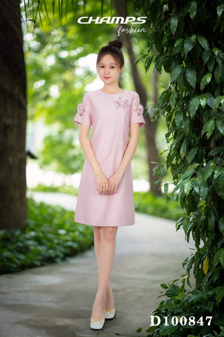 ĐẦM HỒNG SUÔN HOA TAY 100847