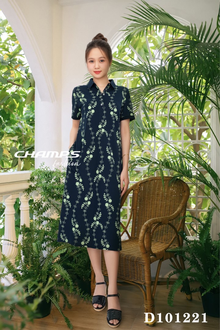 ĐẦM THUN XANH HỌA TIẾT 101221