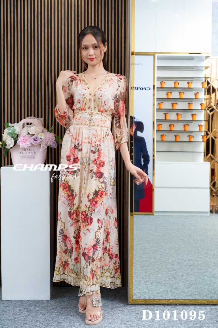 ĐẦM LỤA DÀI CAMILLA HOA HÔNG 101925