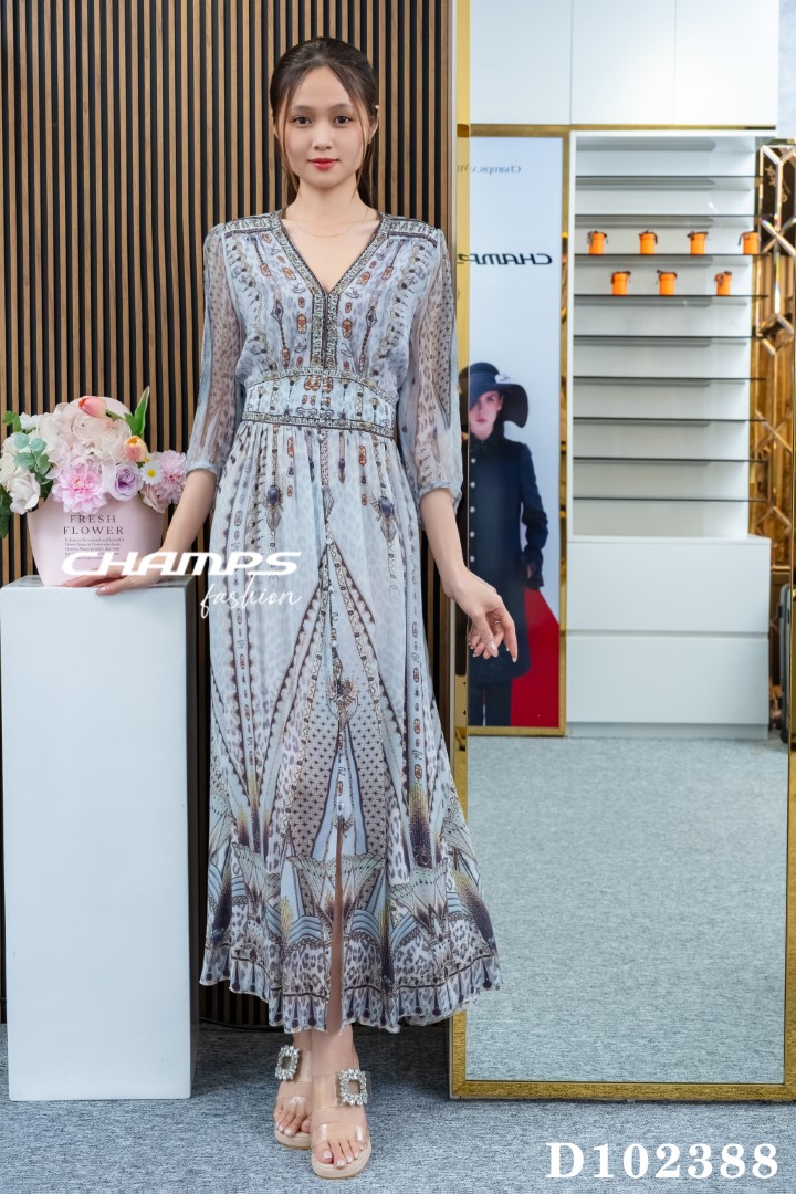 ĐẦM LỤA DÀI CAMILLA XÁM 102388