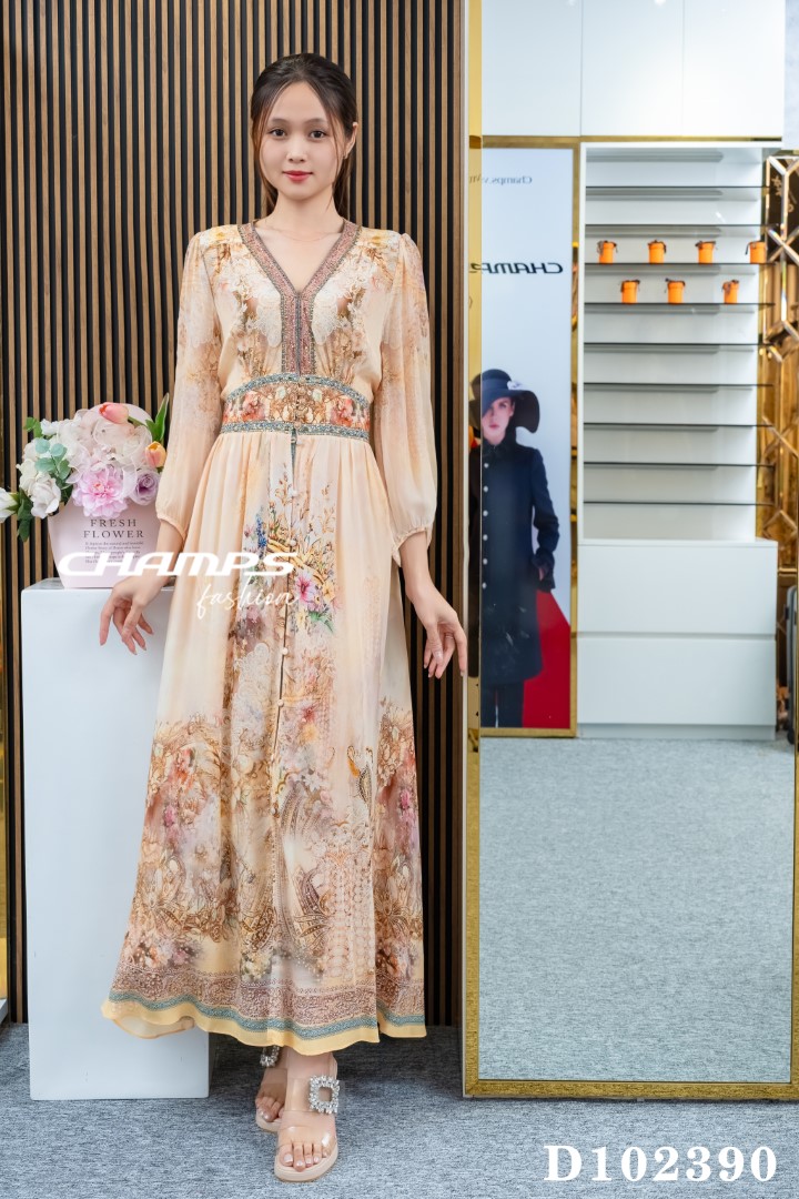 ĐẦM LỤA DÀI CAMILLA NÂU CƯỜM 102390