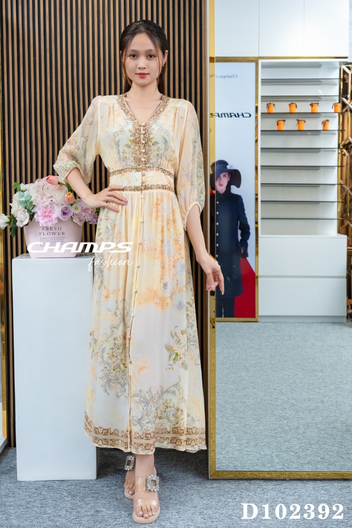 ĐẦM LỤA DÀI CAMILLA VÀNG CUOM 102392