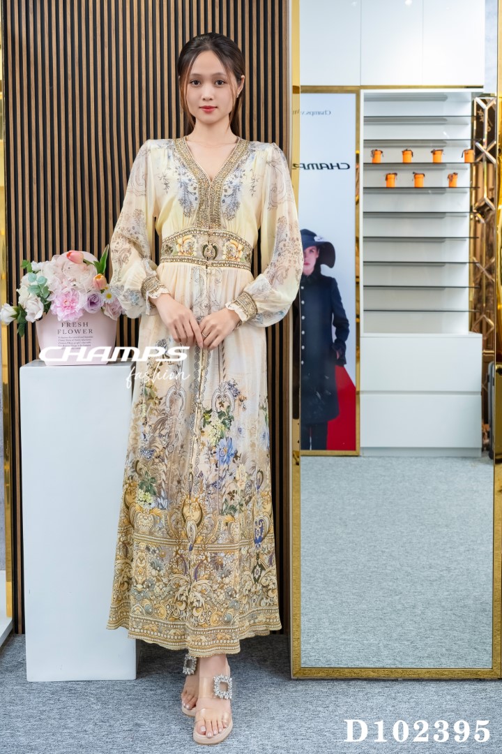 ĐẦM LỤA DÀI CAMILLA VÀNG NÂU 102395