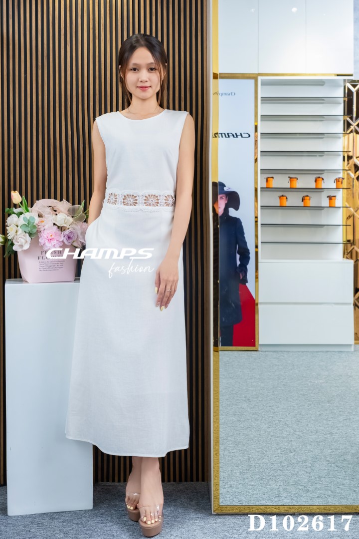 ĐẦM TRẮNG REN EO HỞ 102617
