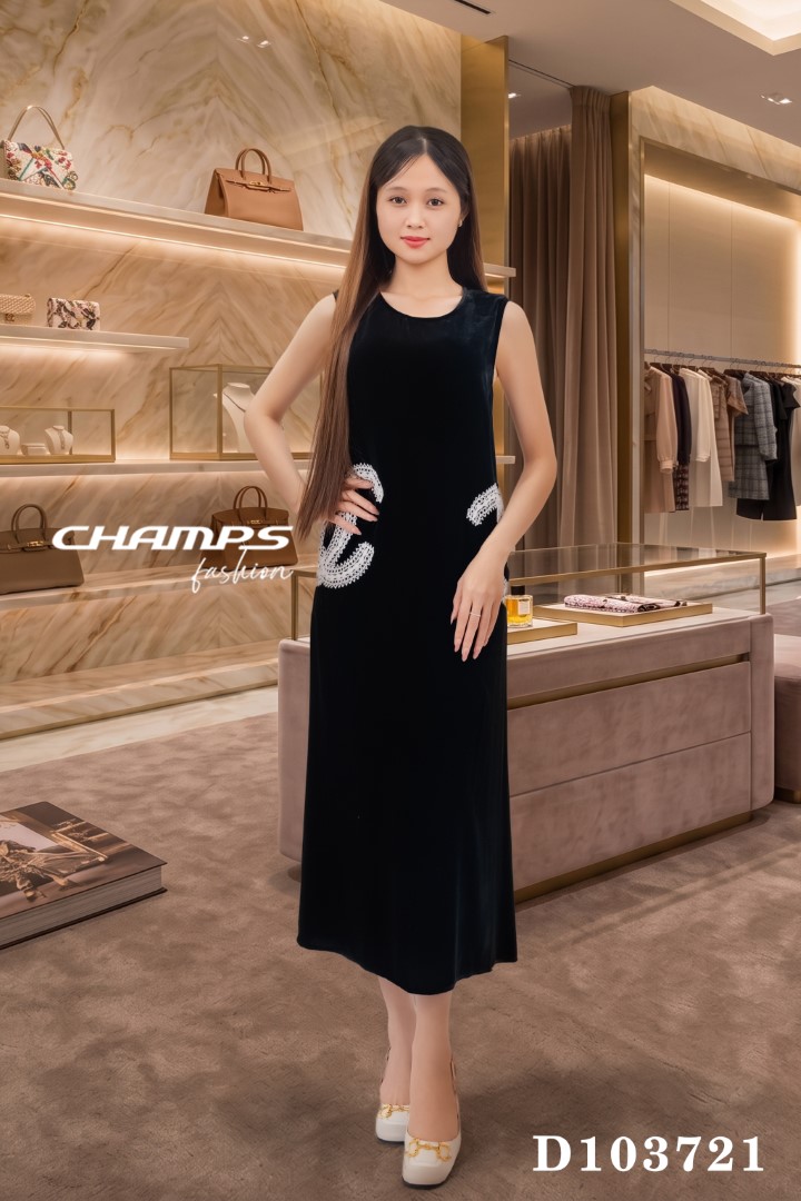 ĐẦM NHUNG ĐEN CHANEL EO 103721