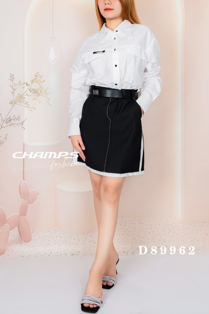 ĐẦM SƠ MI ĐEN TRẮNG SN 89962