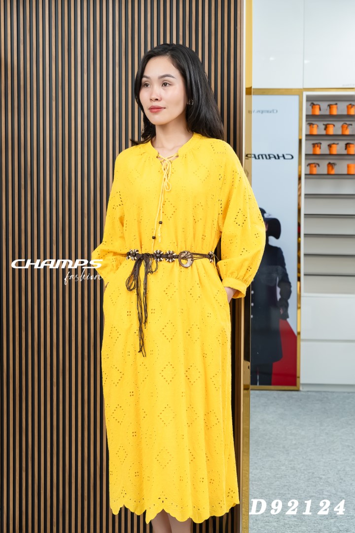 ĐẦM XÔ VÀNG REN SUÔN DÂY NỊCH 92124