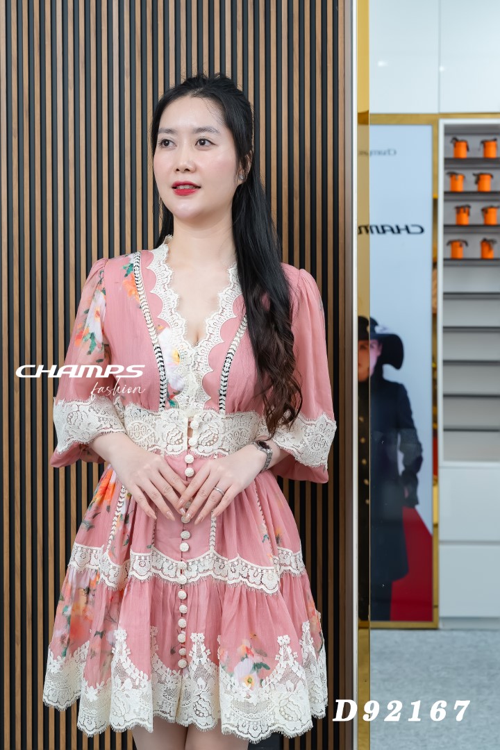 ĐẦM ZIMMERMAN HỒNG XÒE PHỐI REN 92167