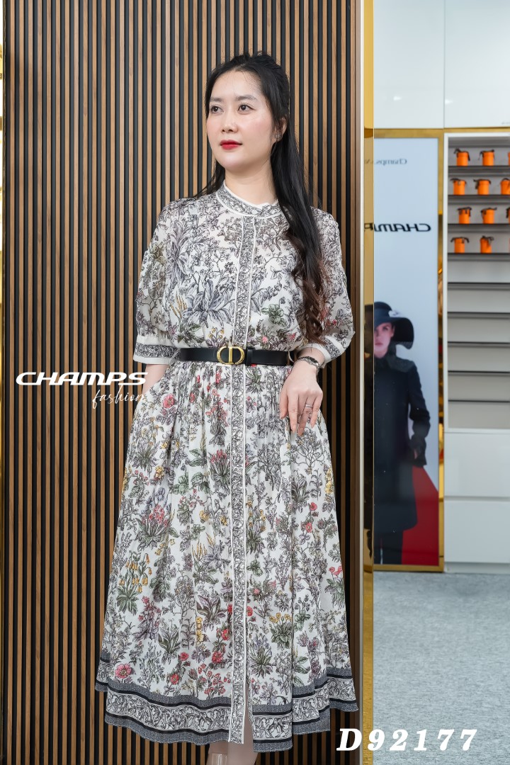 ĐẦM XÔ SƠ MI HOA VĂN XÁM DN 92177