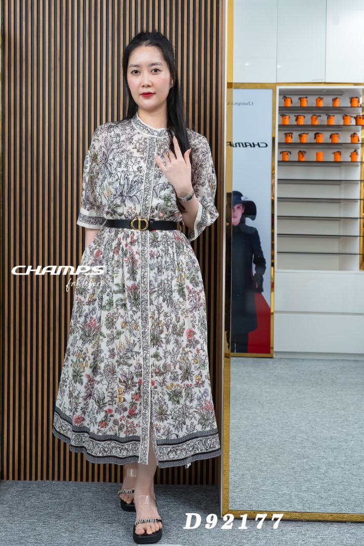 ĐẦM XÔ SƠ MI HOA VĂN XÁM DN 92177