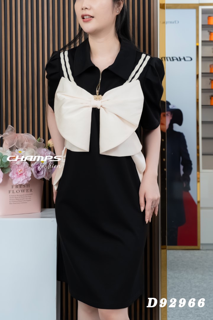 ĐẦM THUN ĐEN NƠ KEM 92996