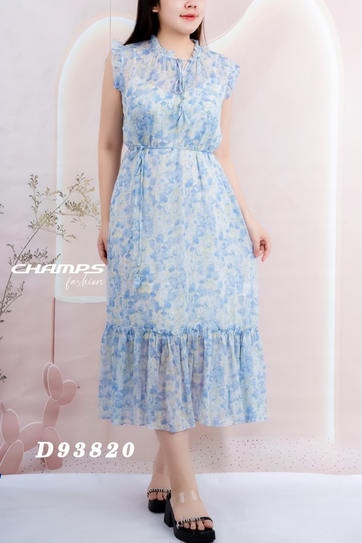 ĐẦM LỤA XANH HOA DÀI LÓT DN 93820