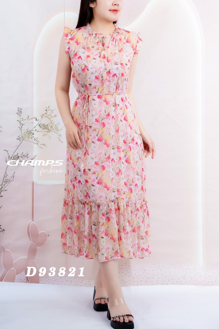 ĐẦM LỤA HỒNG HOA DÀI LÓT DN 93821