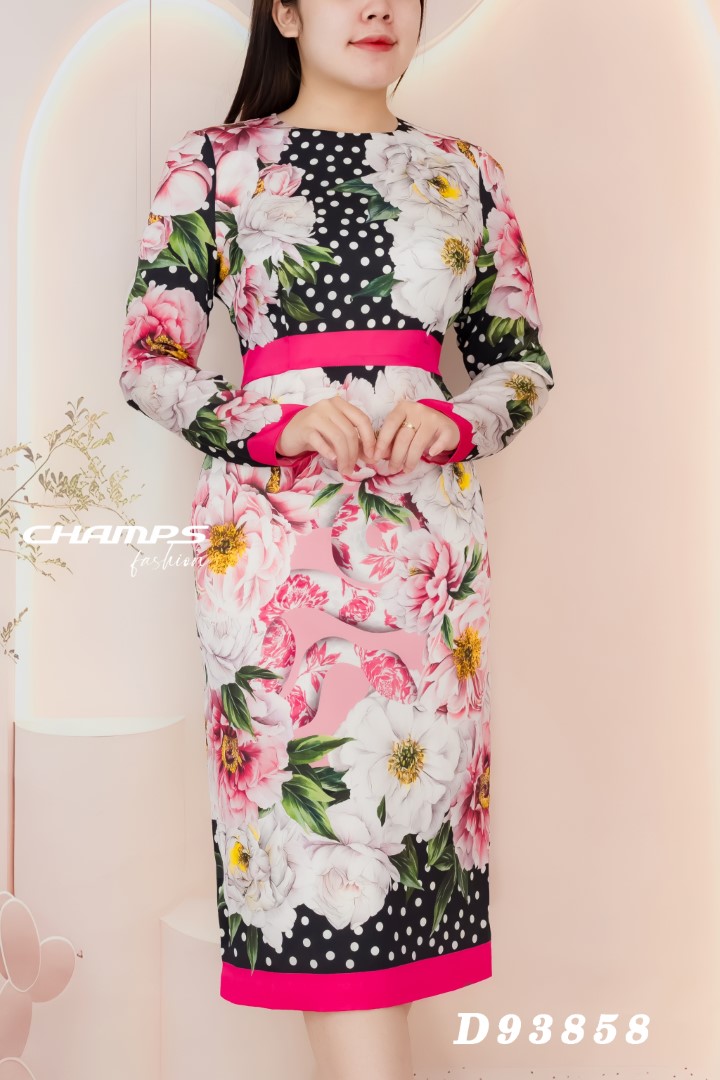 ĐẦM LỤA HOA TAY DÀI D&G 93858