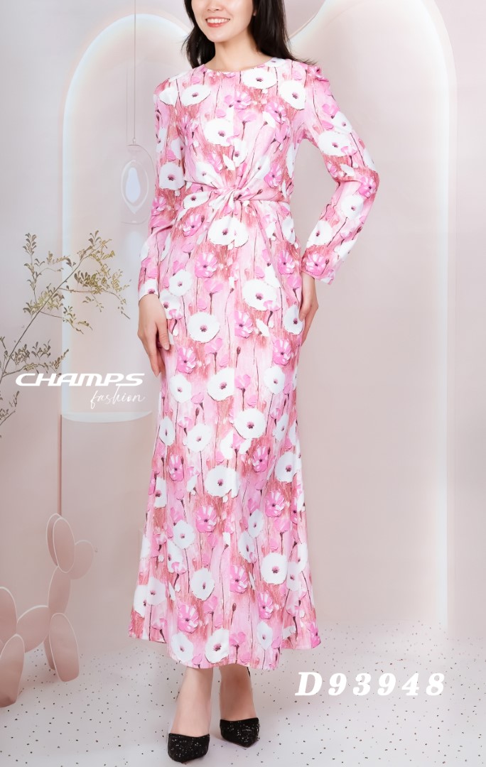 ĐẦM LỤA HỒNG DÀI KHOÉC EO 93948