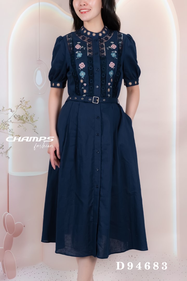ĐẦM XÔ XANH ĐEN REN HOA DN 94683