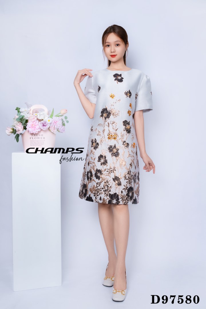 ĐẦM SUÔN D&G XÁM HOA CƯỜM 97580