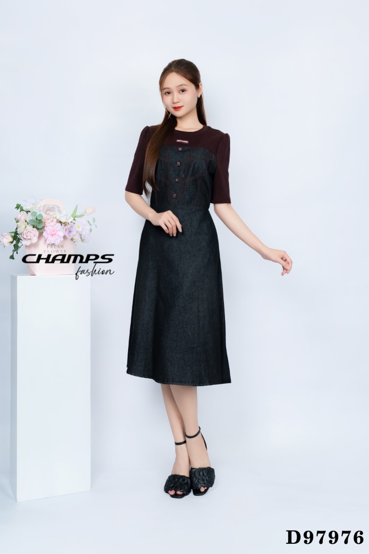 ĐẦM JEAN PHỐI THUN ĐỎ 97976