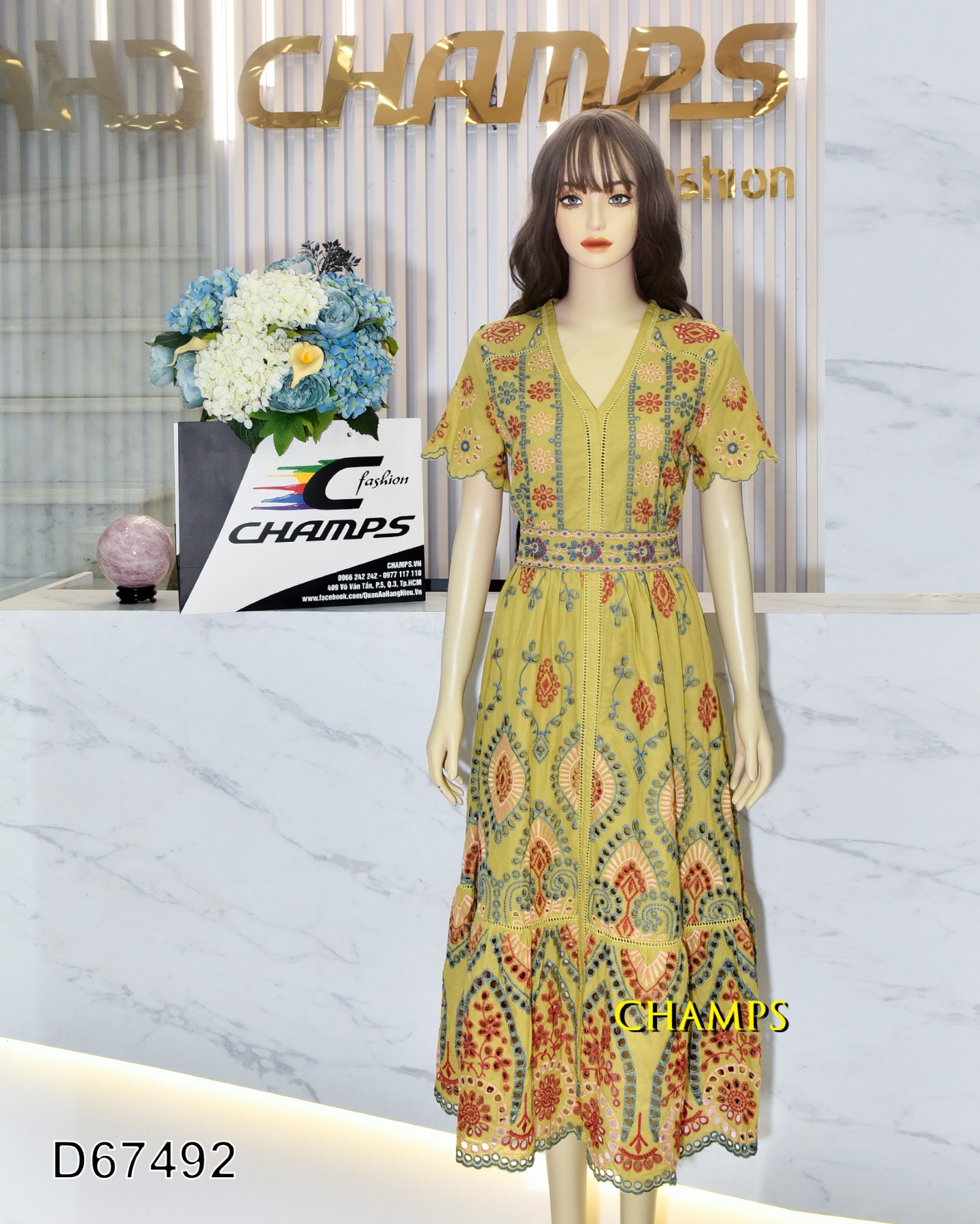 ĐẦM XÔ XANH THÊU DÀI 67492