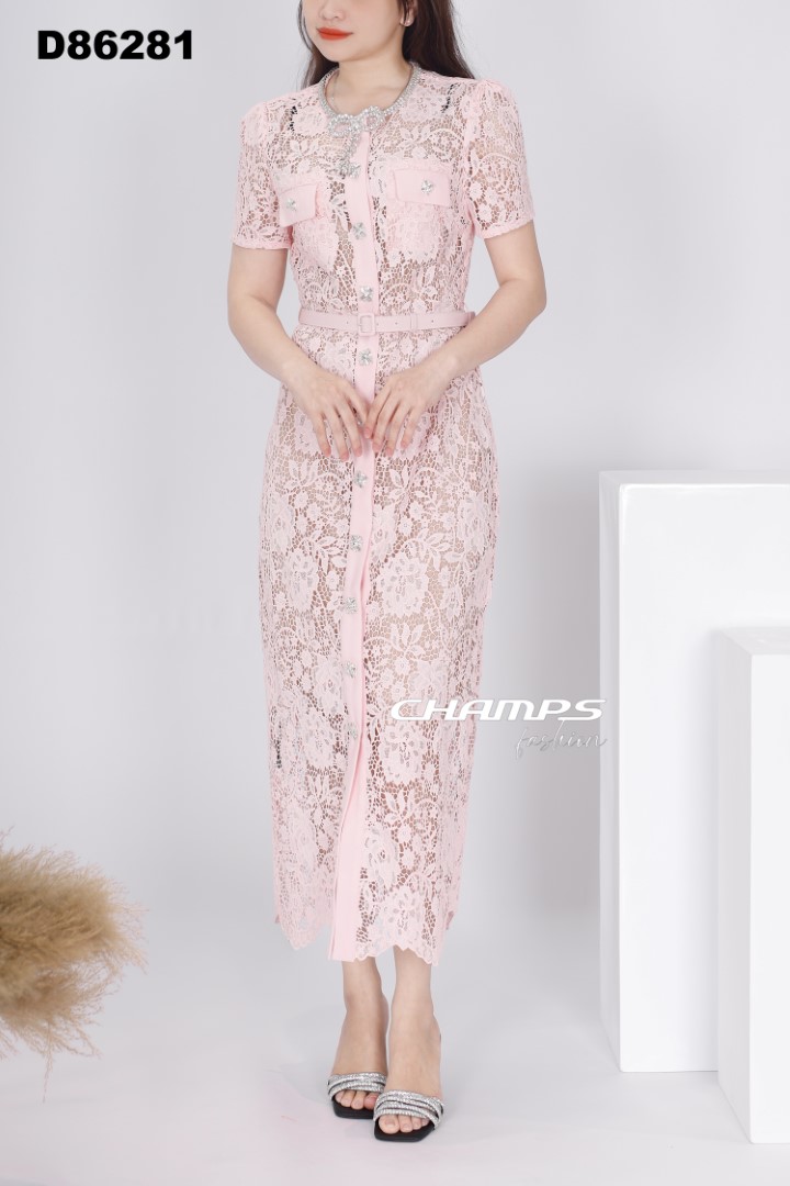 ĐẦM REN DÀI HỒNG LÓT DN 86281