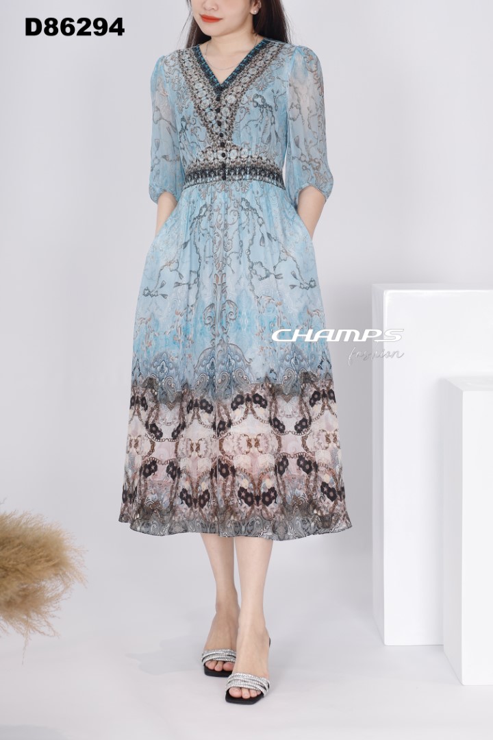 ĐẦM LỤA XANH DÀI 86294
