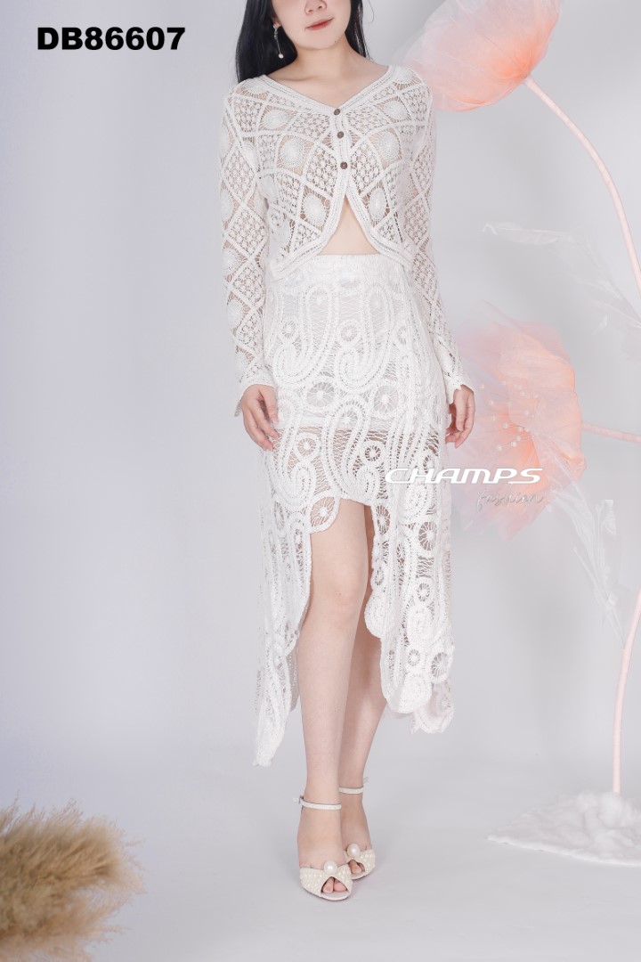 BỘ REN TRẮNG ÁO TAY DÀI 86607