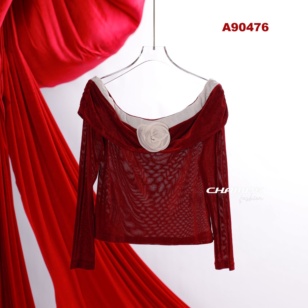 ÁO NHUNG ĐỎ VAI TRỄ 90476