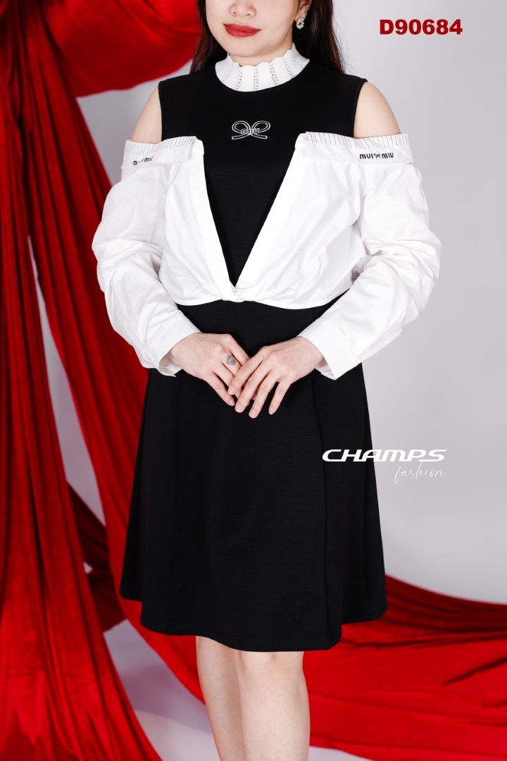 ĐẦM THUN ĐEN PHỐI 90684