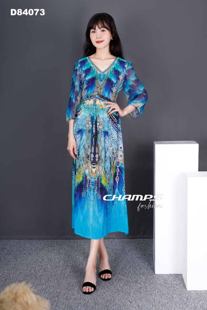 ĐẦM LỤA TƠ XANH BIỂN 84073