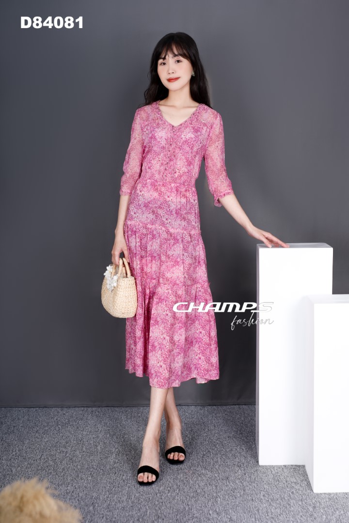 ĐẦM TƠ LỤA HỒNG LOANG 84081