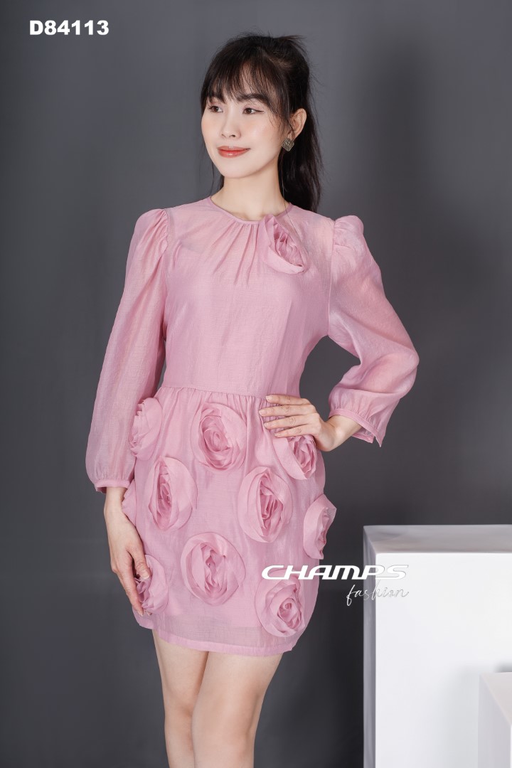ĐẦM TƠ HỒNG HOA LÓT 84113