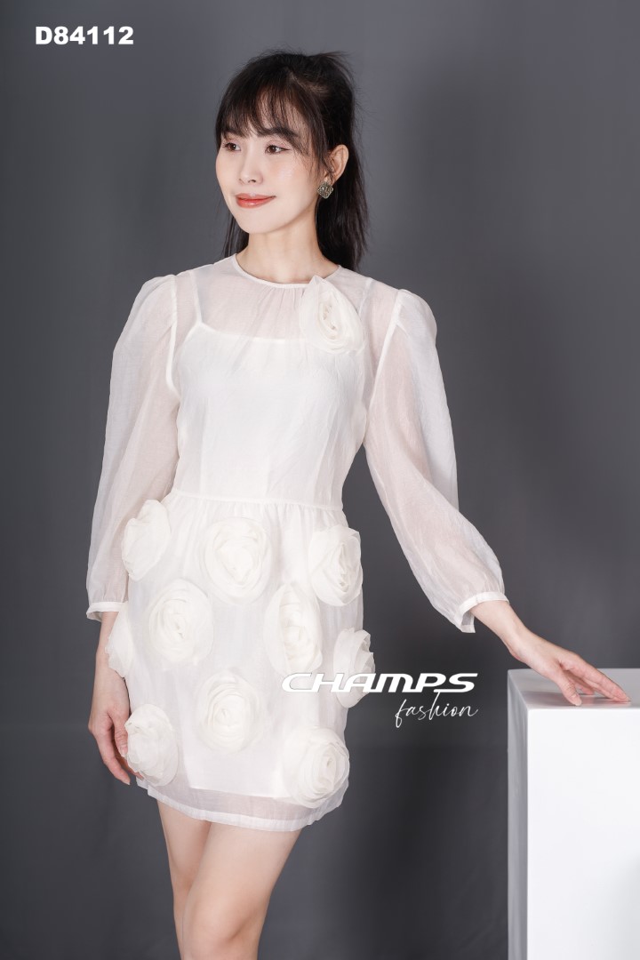 ĐẦM TƠ KEM HOA LÓT 84112